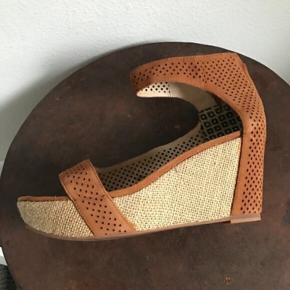 Matt Bernson Brown Leather Charlie Raffia Wedge Sandals Size 8 - Picture 9 of 9